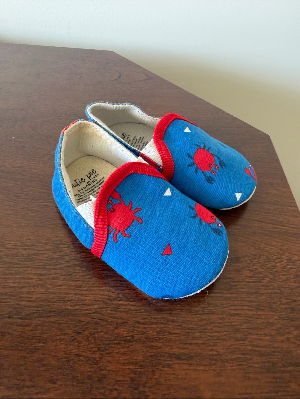 Infant Cutie Pie Blue Crab Slip-On Shoes with Red Trim 6-9 months